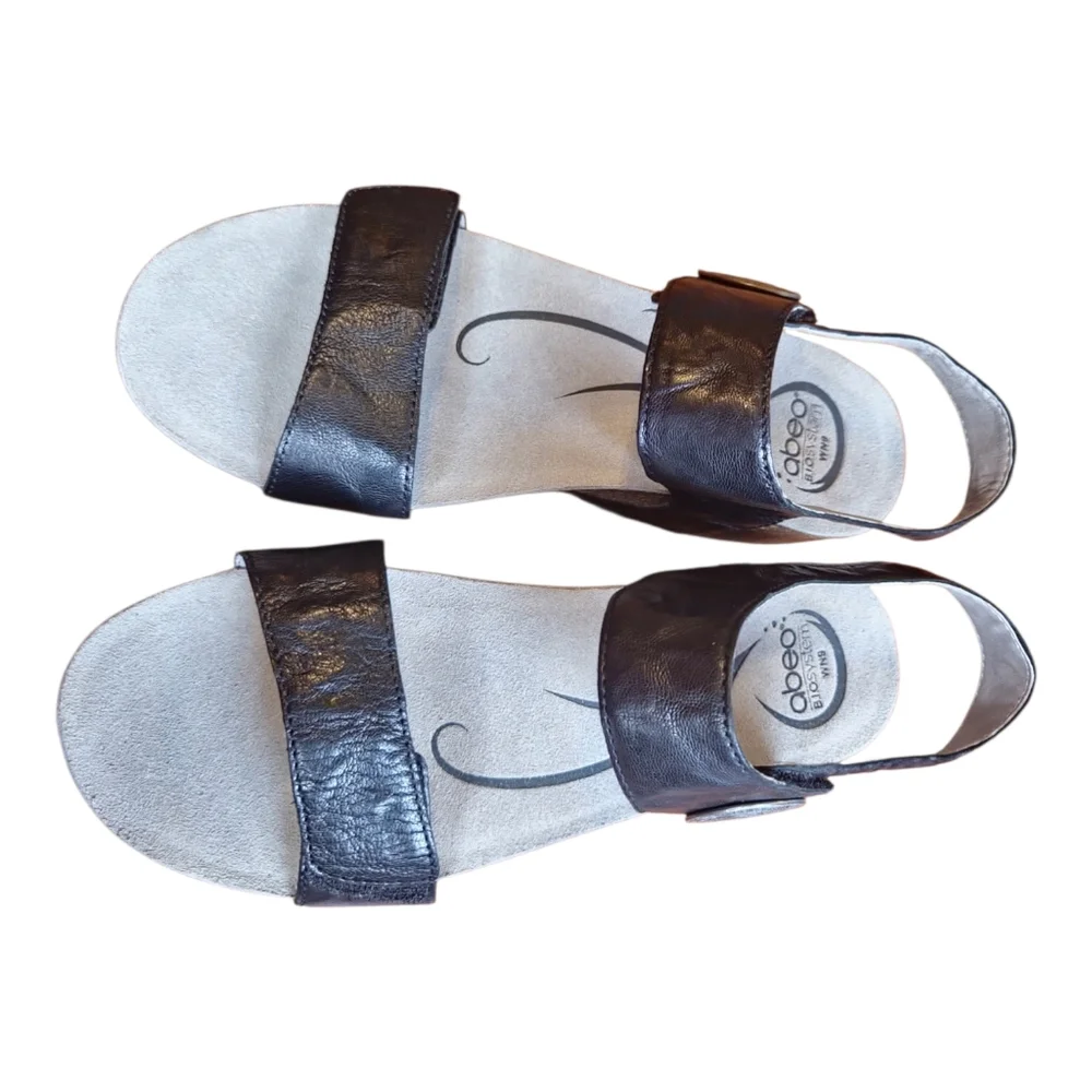 ABEO‎ B.I.O.Systems UNA Black Comfort Leather Boho Wedge Cork Sandals 9N Narrow